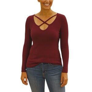 Arizona Jeans Large (Juniors) Long Sleeve Casual Thermal Shirt Stappy Neckline